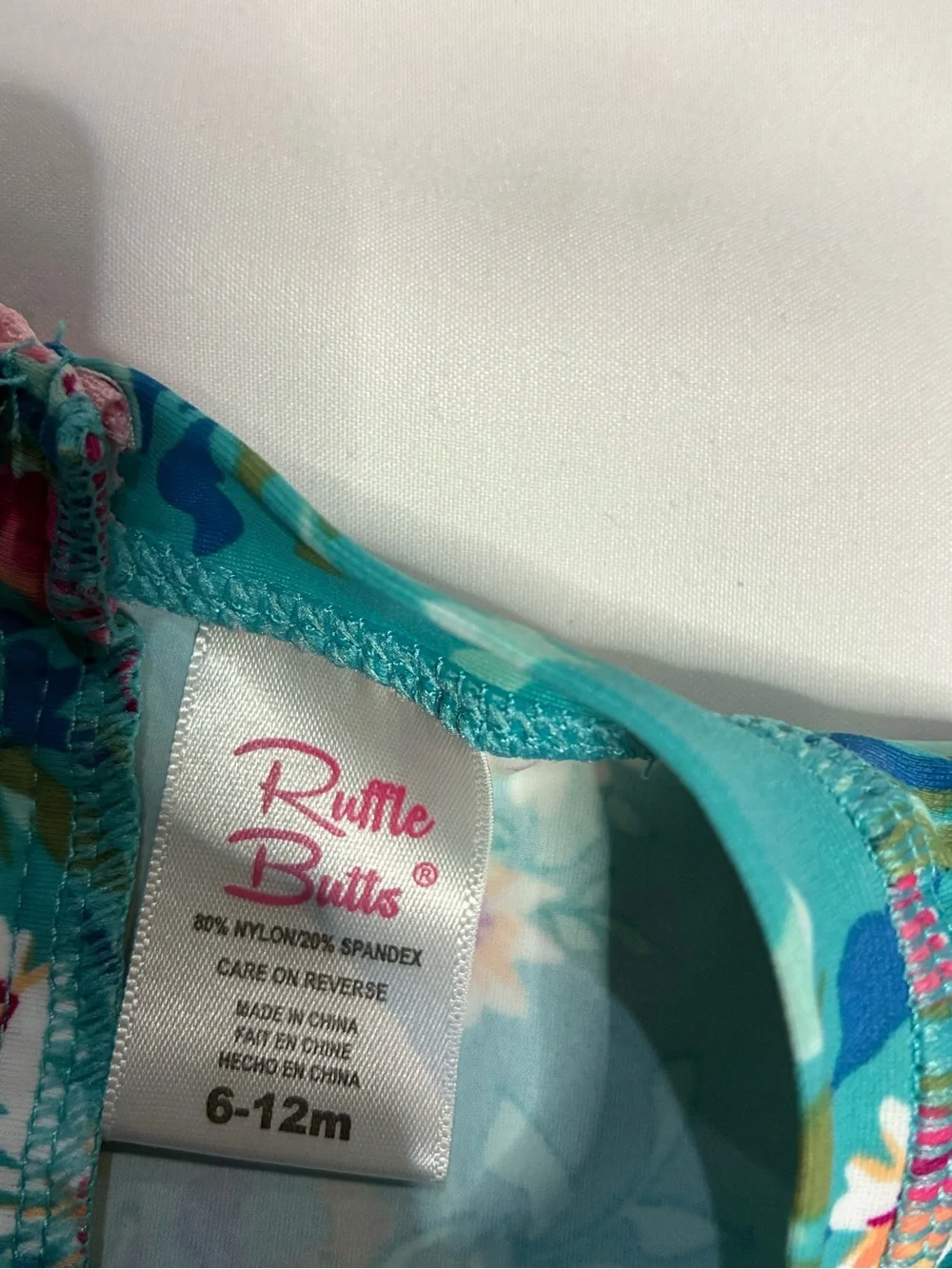 RuffleButts Baby Girl Floral Long Sleeve Rash Guard Swimsuit 6-12M